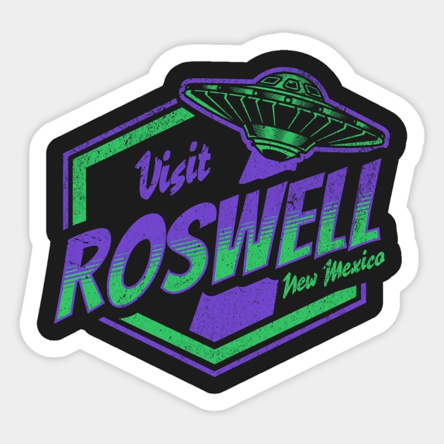 Vintage Visit Roswell, New Mexico Funny UFO Flying Saucer Alien Sticker by Now Boarding